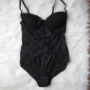 Sexy Black Lace Lingerie Bodysuit Padded Demi Bra Convertible Straps 36B M